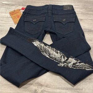 True Religion skinny Vintage Jean Dark Blue Sequin Eagle Sz 25
Julie sty…